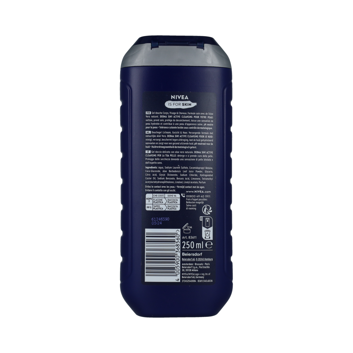 Nivea Men Hydro Care douchegel in 250ml bottle with blue and white packaging, designed for men's skin care and hygiene