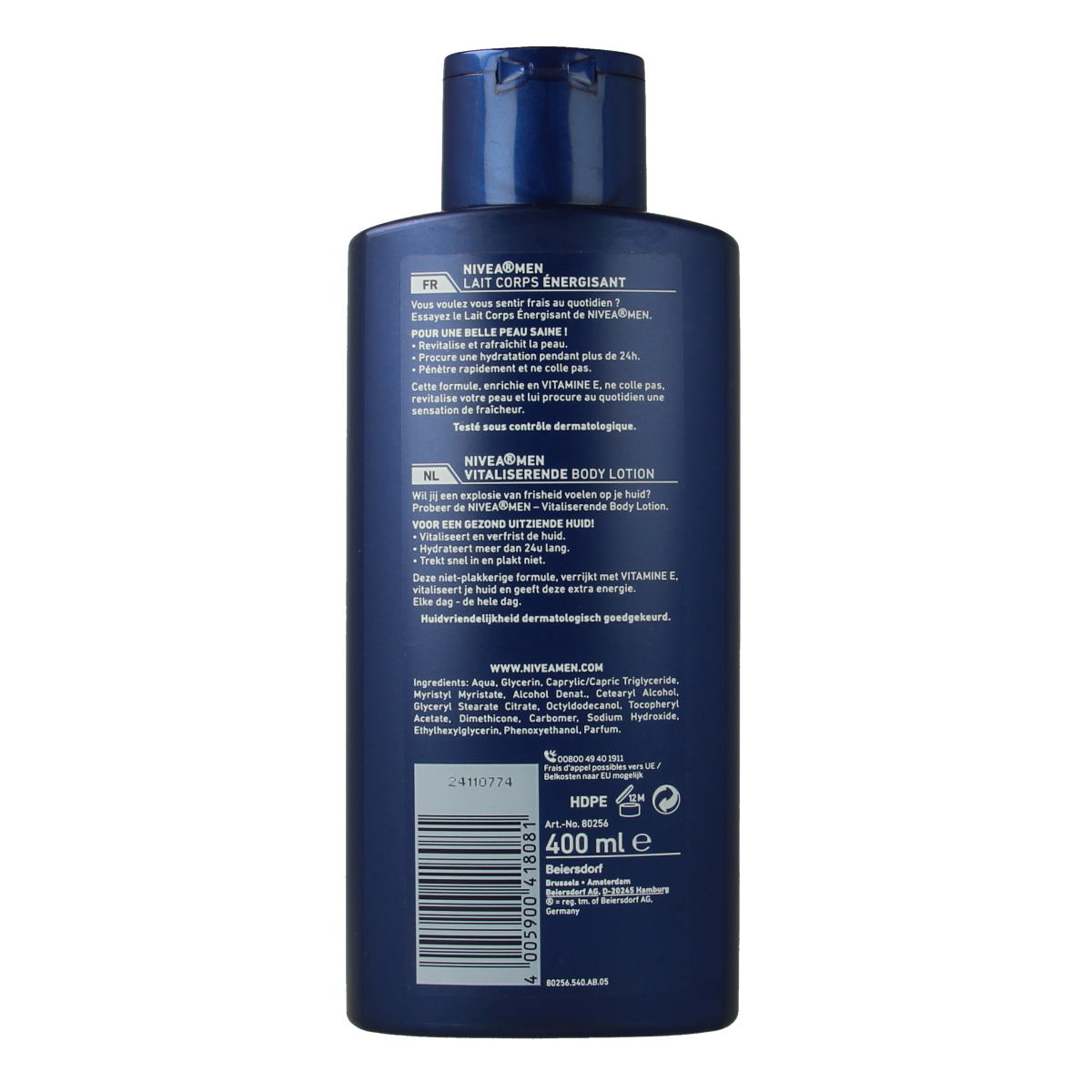 Nivea Men revitalizing and hydrating body lotion in a 400ml bottle, perfect for nourishing men's skin.
