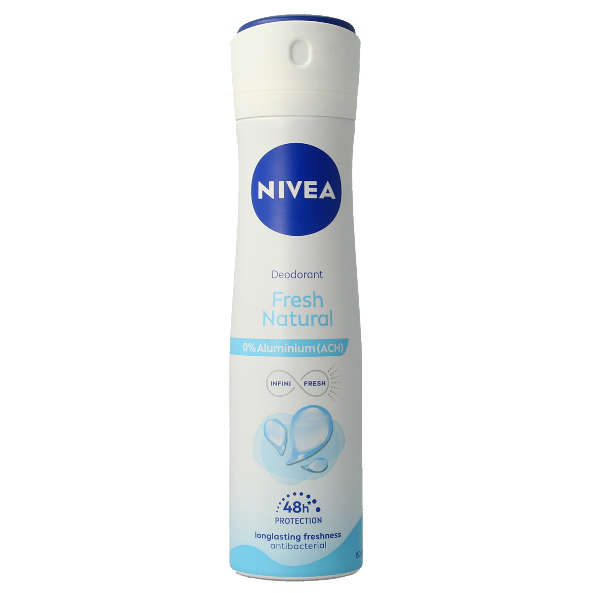 Nivea Fresh Natural spray deodorant for women, 150ml bottle with a clear cap and white label.