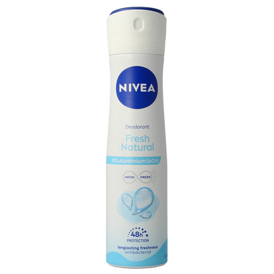 Nivea Fresh Natural spray deodorant for women, 150ml bottle with a clear cap and white label.