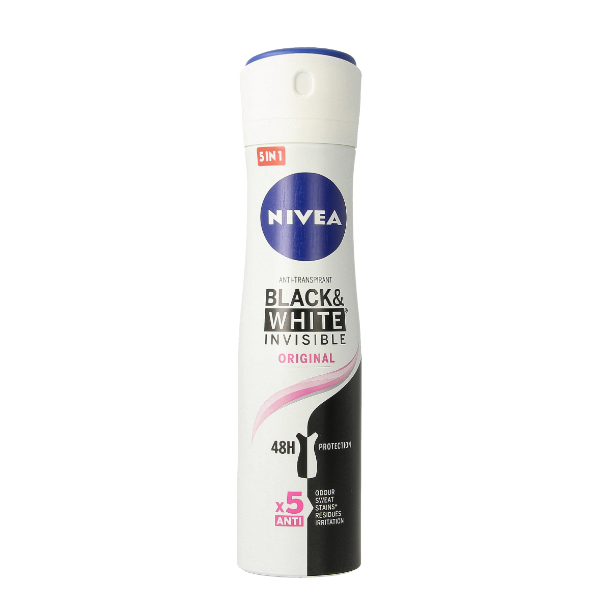 Nivea Invisible Black & White Deodorant Spray in 150ml bottle, featuring a sleek design and white cap.