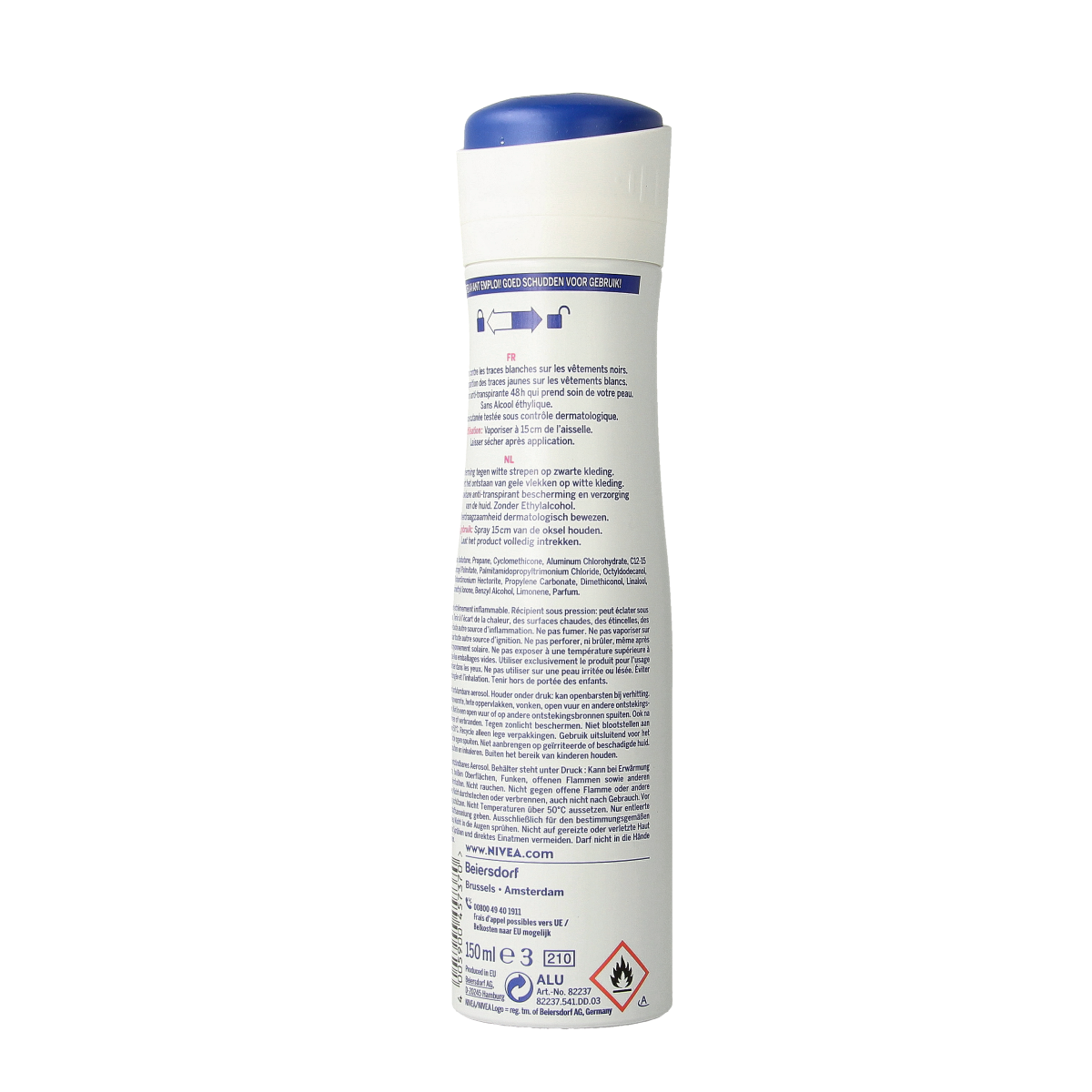Nivea Invisible Black & White Spray Deodorant 150ml, anti-stain deodorant for men and women, in white and black packaging