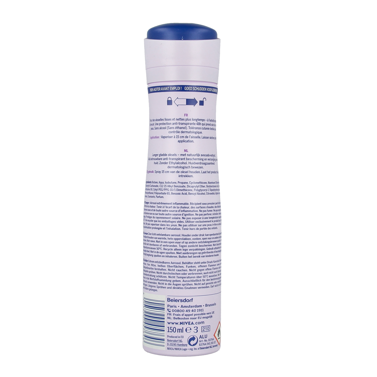 Nivea Double Effect Deodorant Spray 150ml bottle with white and blue packaging, designed for odor and sweat protection.
