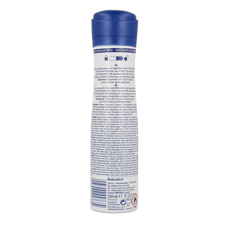 Nivea Deodorant Spray Protect & Care 150ml bottle with spray nozzle, designed for underarm freshness and skin protection.