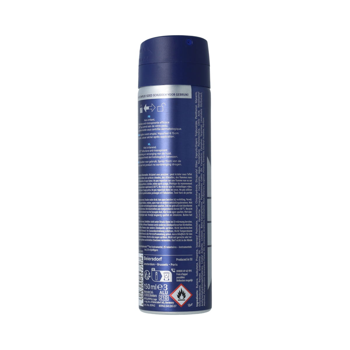 Nivea Men deodorant spray Protect & Care 150ml bottle with blue and white packaging, designed for fresh underarm protection.