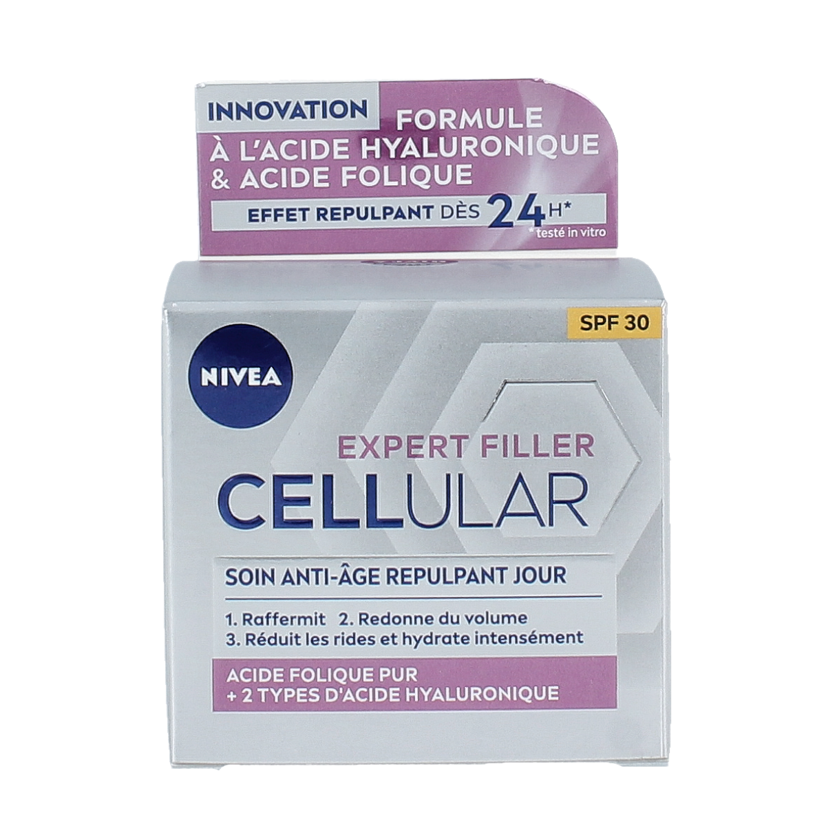 Nivea Hyaluron Cellular anti-age face cream in 50ml jar, hydrating facial skincare product with hyaluronic acid.