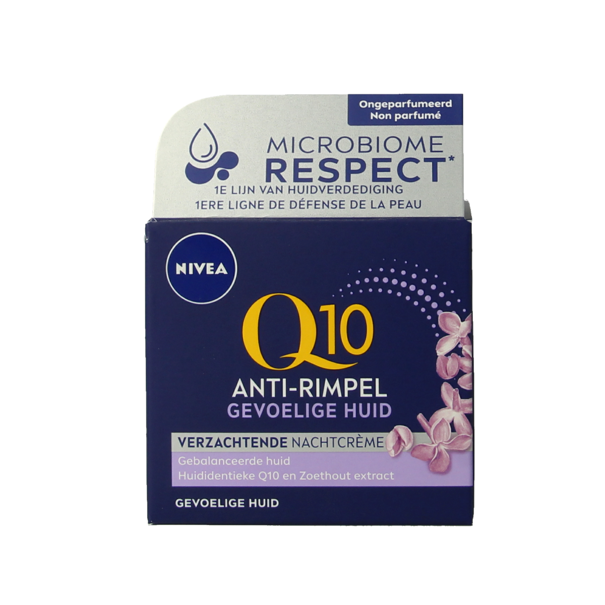 Nivea Q10 Power nachtcreme sensitive facial moisturizer in 50ml jar, designed for gentle nighttime skin care.