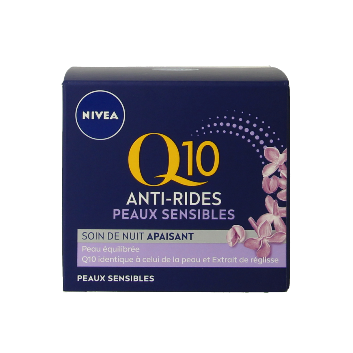 Nivea Q10 Power nachtcreme sensitive face cream in 50ml jar, suitable for nighttime skincare and gentle for sensitive skin.