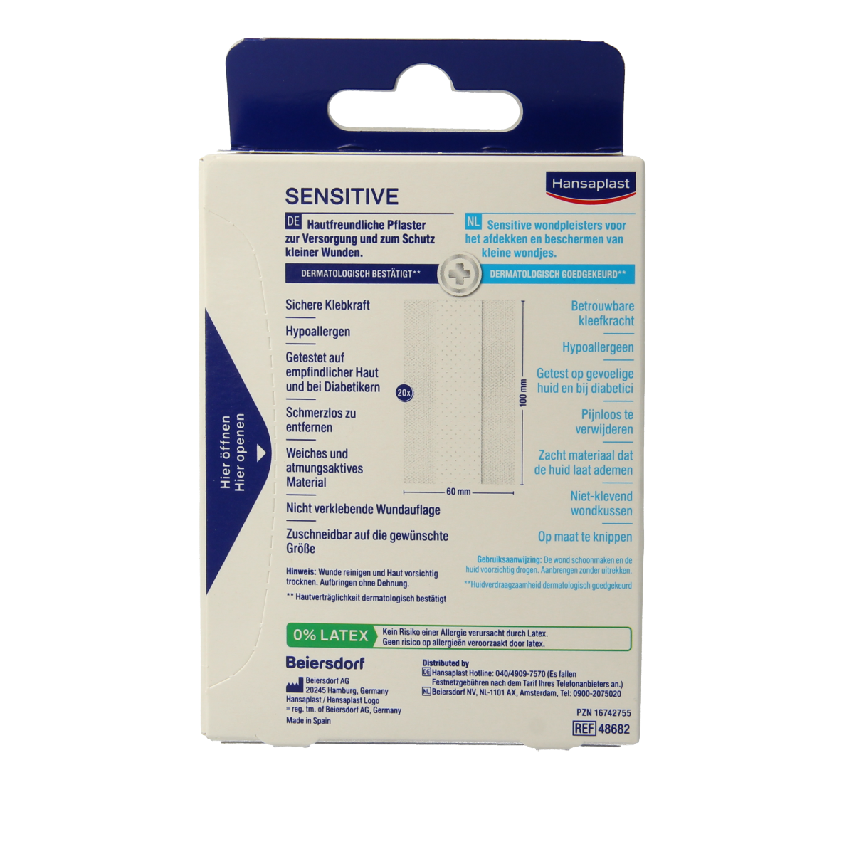 Hansaplast Sensitive adhesive bandage in 2m x 6cm size, suitable for delicate skin, shown in the image.