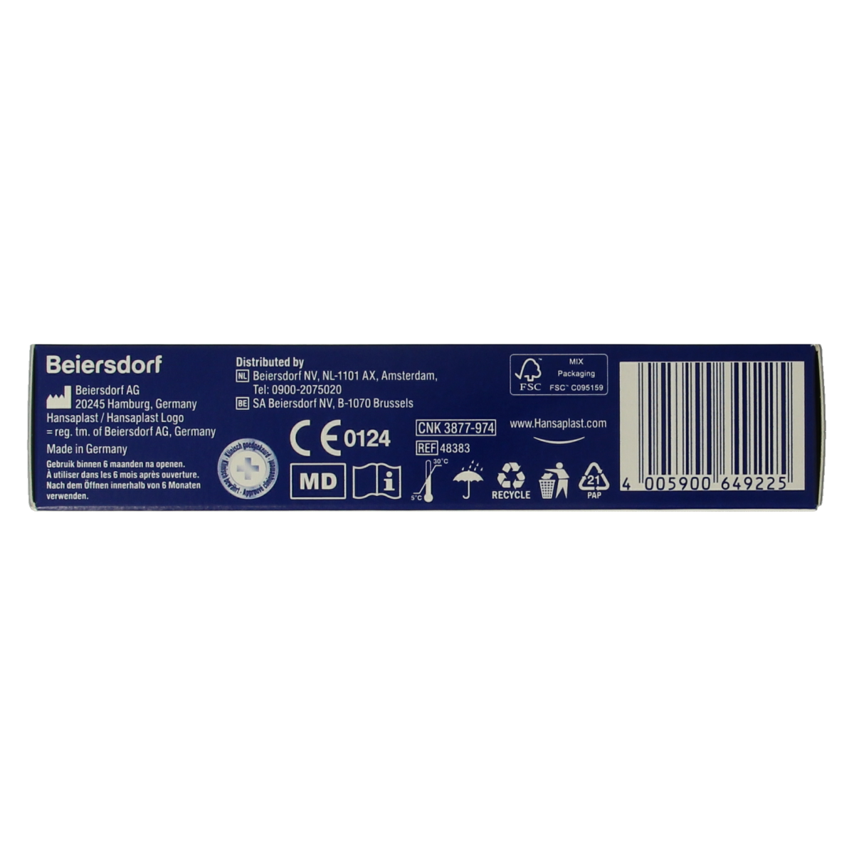 Hansaplast Wondhelende zalf 20g in a tube, used for skin healing and body care, shown in the image.