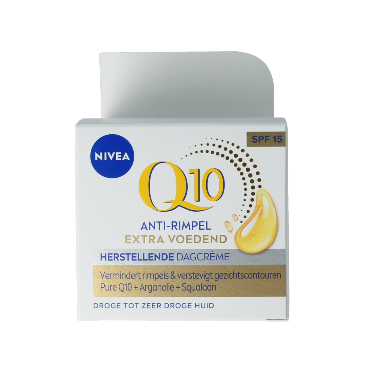 Nivea Q10 Power face cream, extra nourishing 50ml, for youthful skin, in a white jar with blue accents.