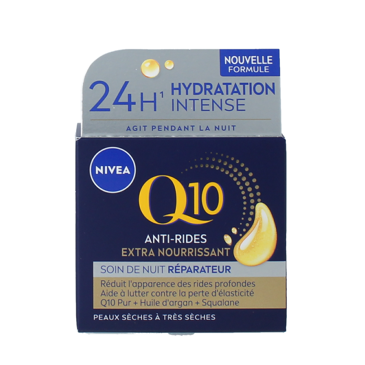 Nivea Q10 Power nachtcreme extra voedend gezichtsverzorging in 50ml container, designed for skin hydration and anti-aging.