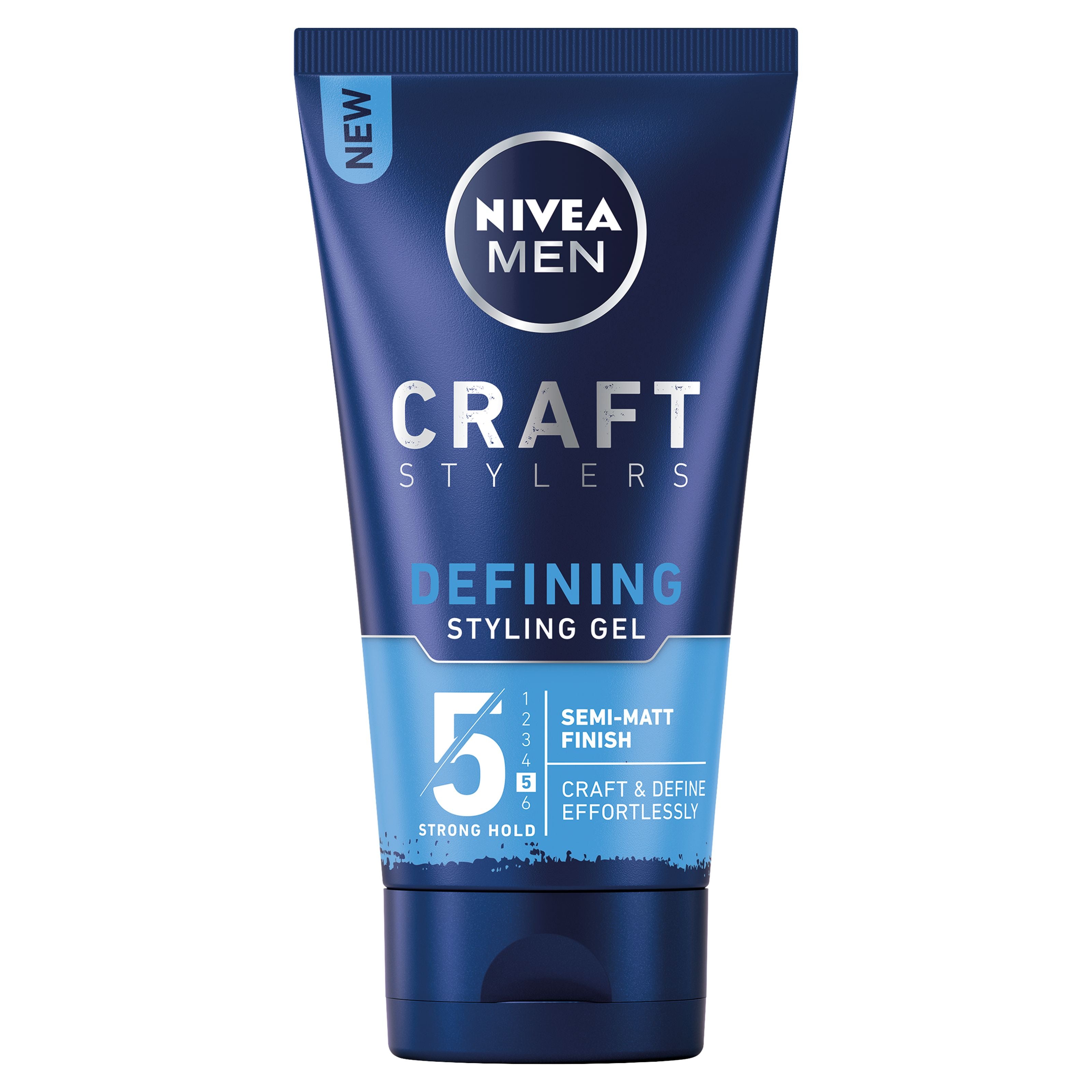 Nivea Men styling gel matte 150ml in a clear tube, showing the gel texture and branding, for hair styling with a matte finish.