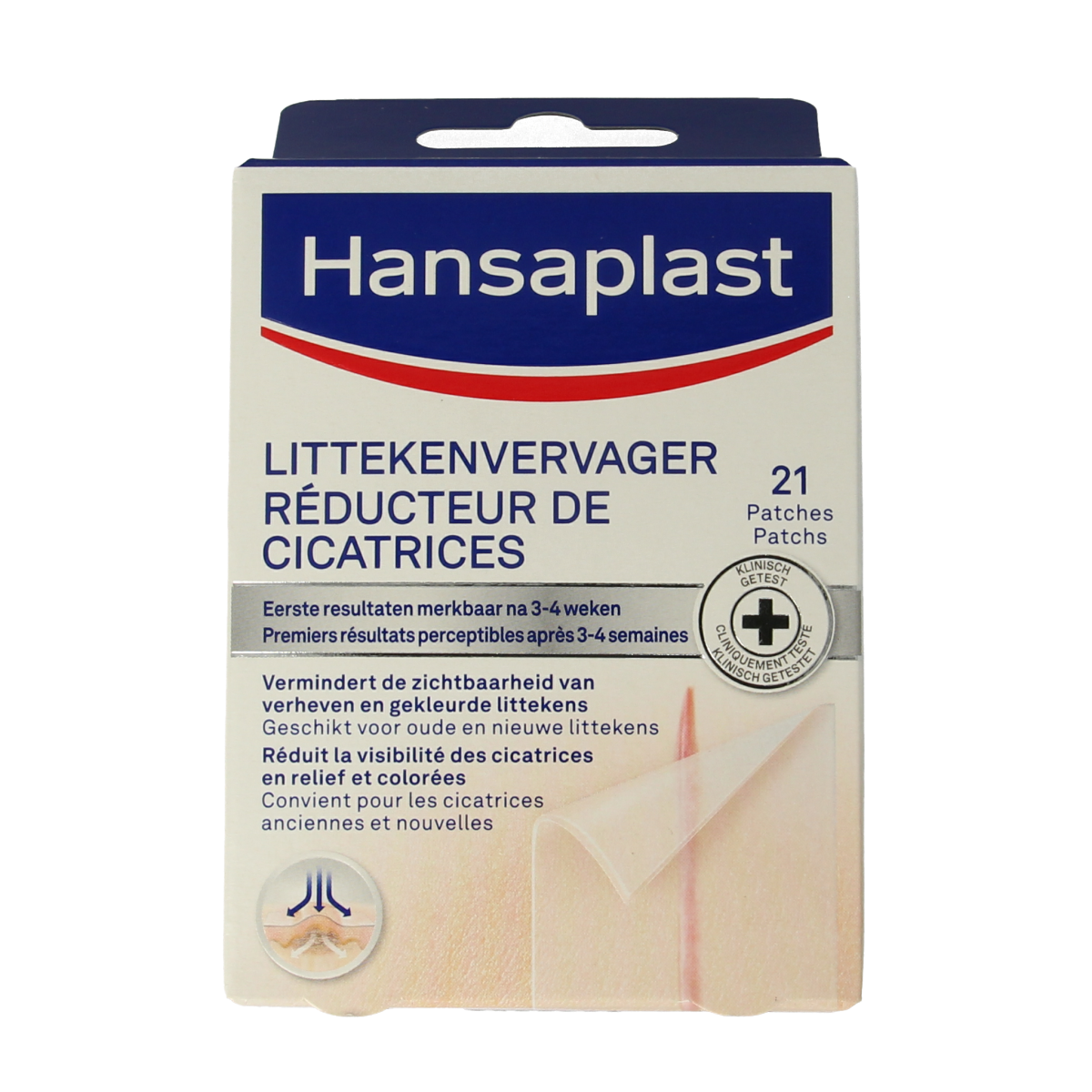 Hansaplast Little Scar Patches and Tape, 21 pieces, for gentle scar healing and skin protection, shown in the image.