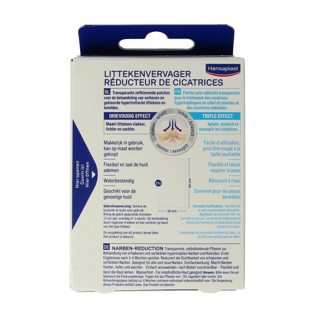 Hansaplast Little Scar Filler 21-piece set of adhesive bandages and tape for scar care and skin protection.