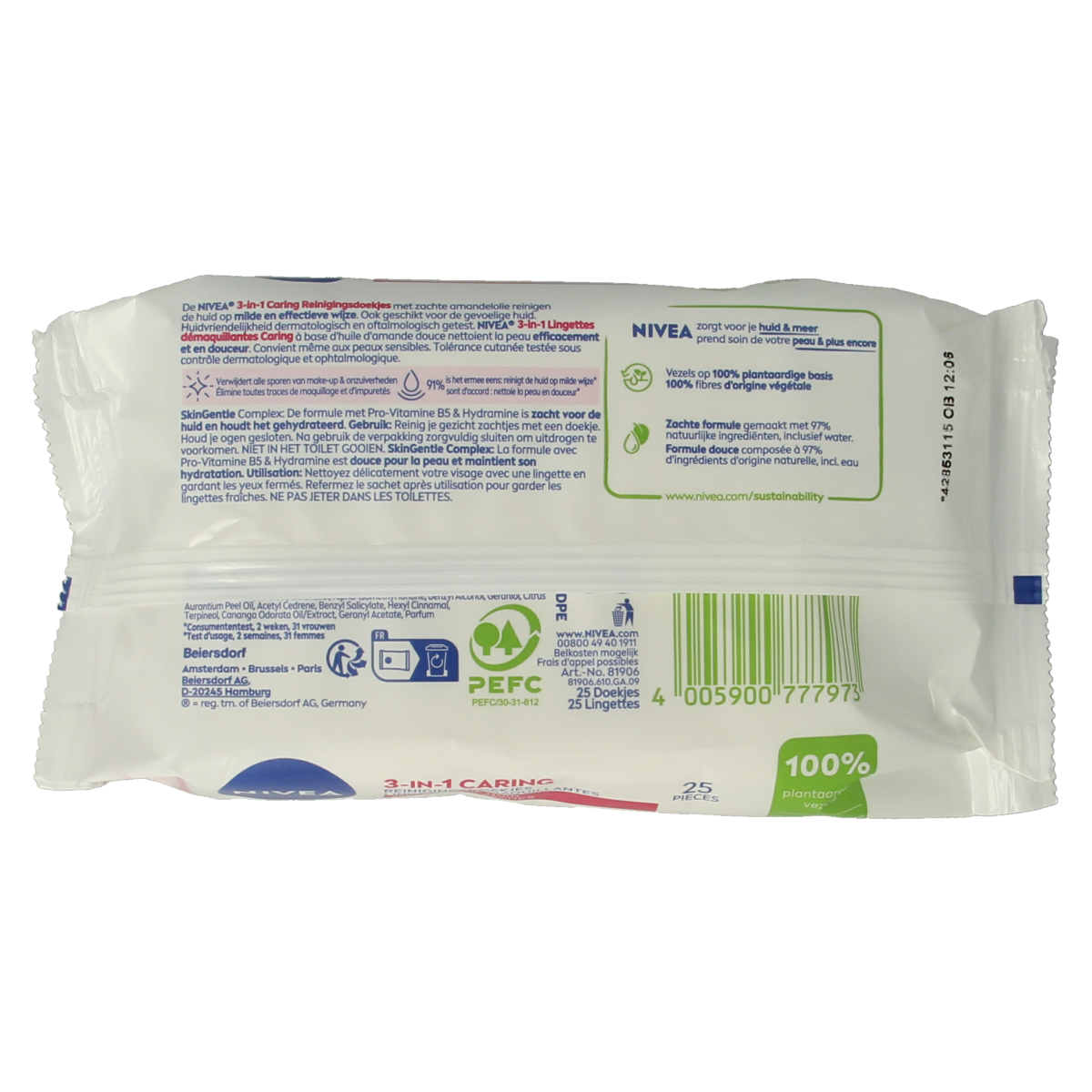 Nivea verzachtende doekjes voor droge en gevoelige huid, 25 stuks, gezichtsverzorging, zachte reiniging en hydratatie.