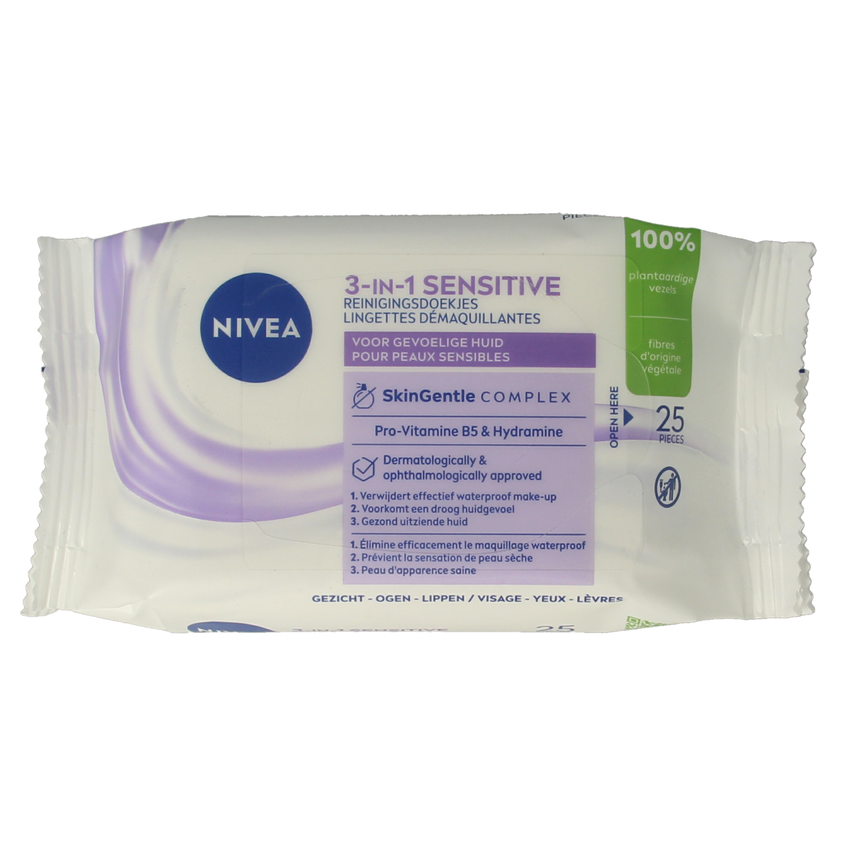 Nivea Sensitive facial cleansing wipes, 25-pack, gentle skincare product for sensitive skin, shown in the image.