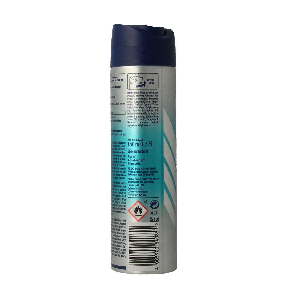Nivea Men Fresh Kick deodorant spray 150ml with a sleek can design, providing long-lasting freshness and odor protection.