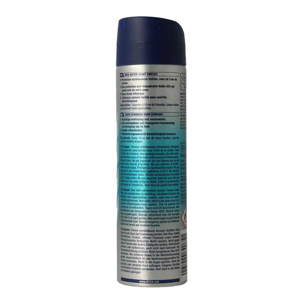 Nivea Men Fresh Kick deodorant spray in 150ml bottle, with a blue and white design and spray nozzle visible.