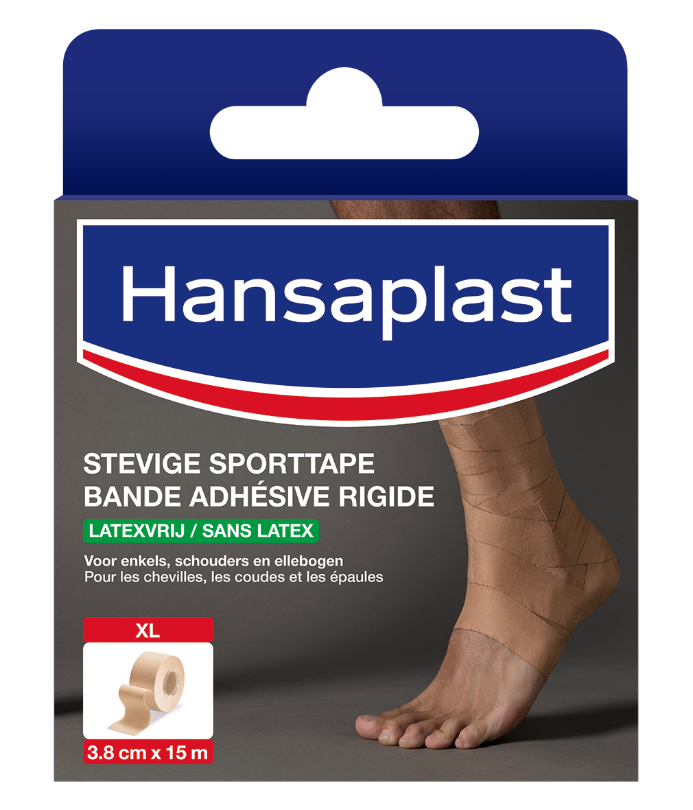 Hansaplast Sport tape 3.75cm x 15m roll for sports injuries and support, with breathable, flexible material.