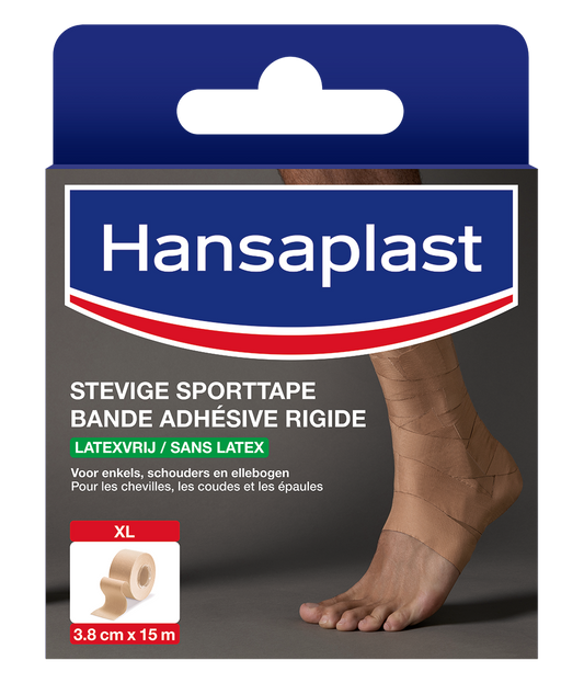 Hansaplast Sport tape 3.75cm x 15m roll for sports injuries and support, with breathable, flexible material.