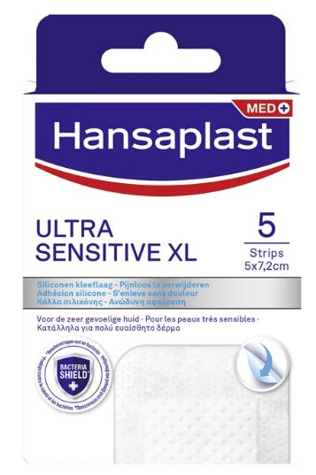 Hansaplast ultra sensitive XL plasters in a box, adhesive bandages for sensitive skin, 5 pack.