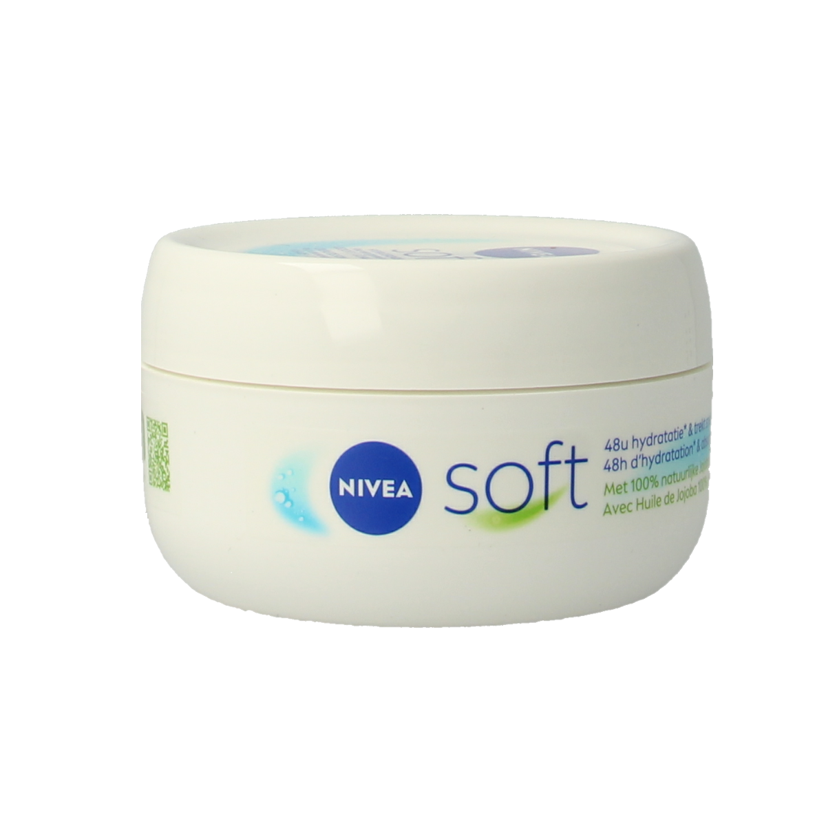 Nivea Soft body moisturizer in a 200ml white pot, smooth cream texture, suitable for nourishing skin.