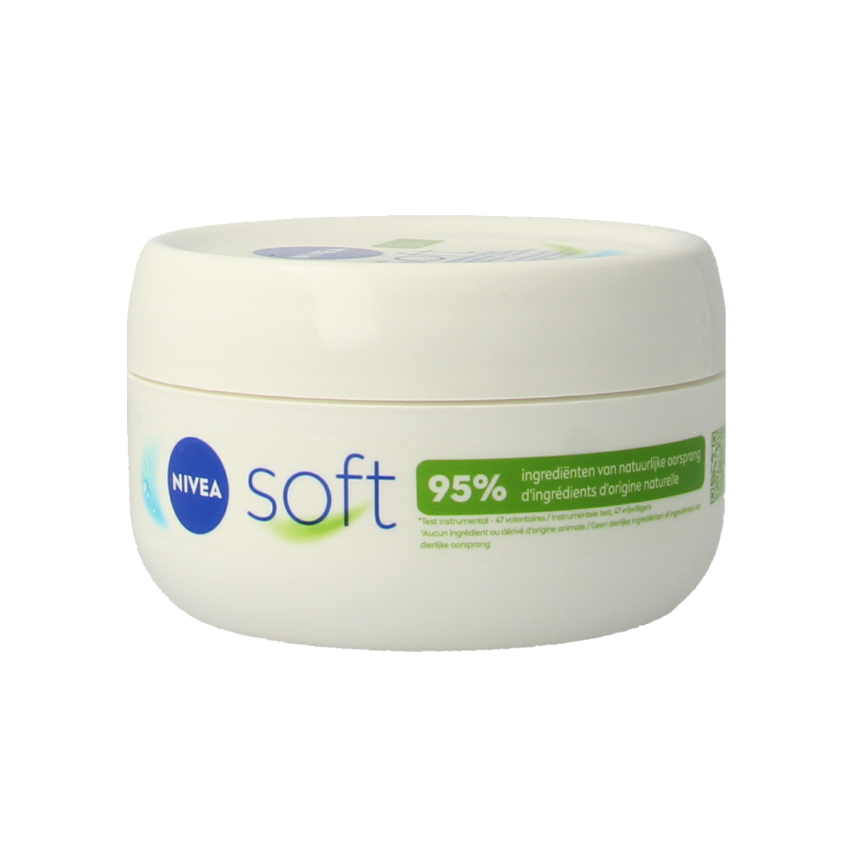 Nivea Soft body lotion in a 200ml white pot, moisturizing skincare product for soft, smooth skin.