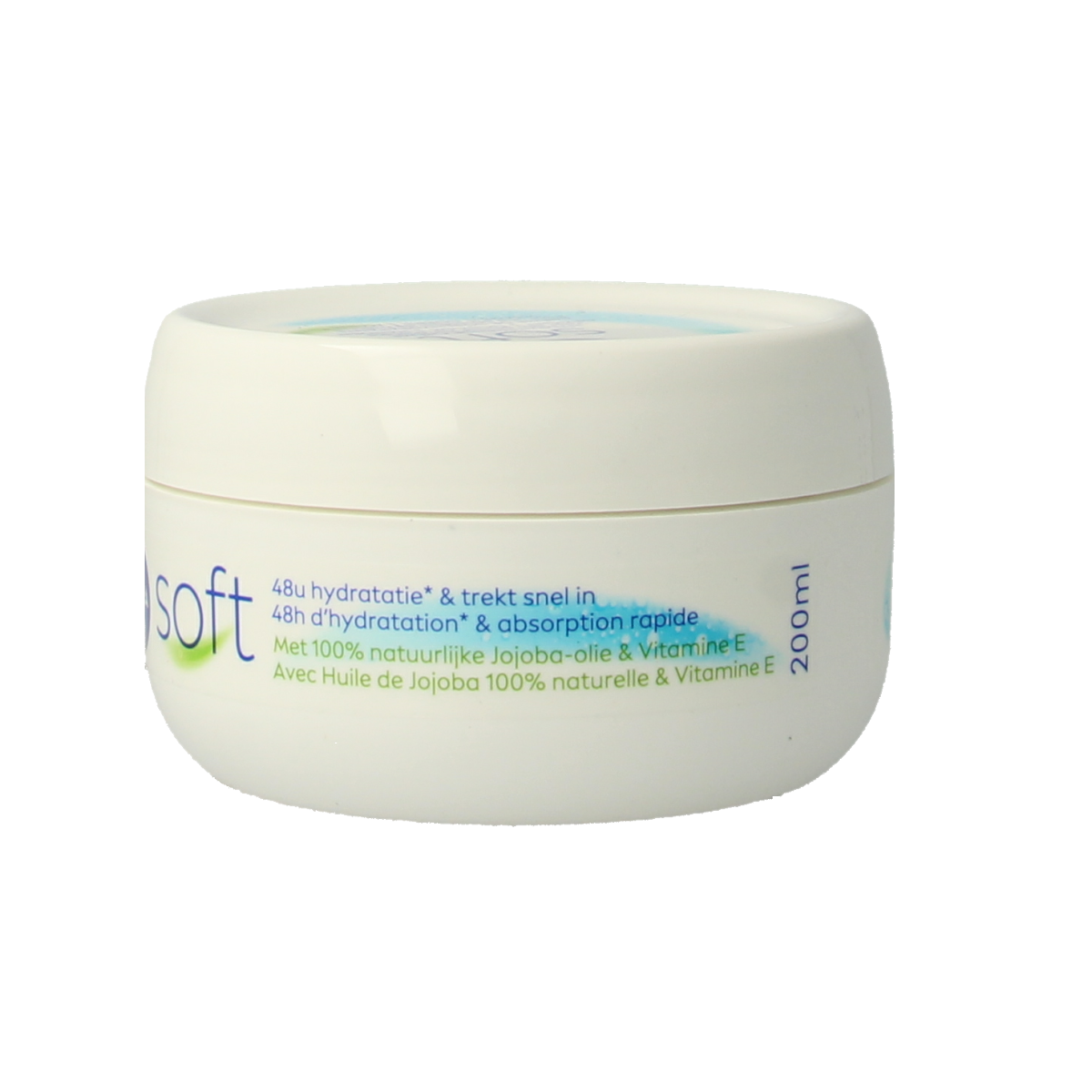 Nivea Soft body moisturizer in a 200ml white pot, smooth cream texture, suitable for nourishing skin.