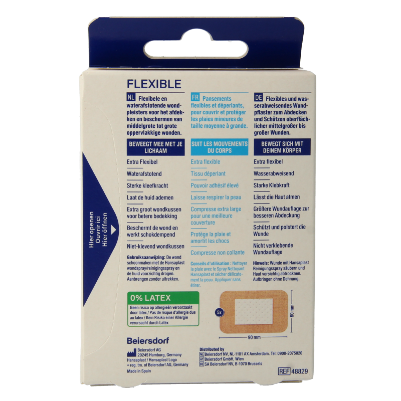 Hansaplast Flexible XXL adhesive bandages, 6x9cm, pack of 5, for larger wounds and flexible protection.