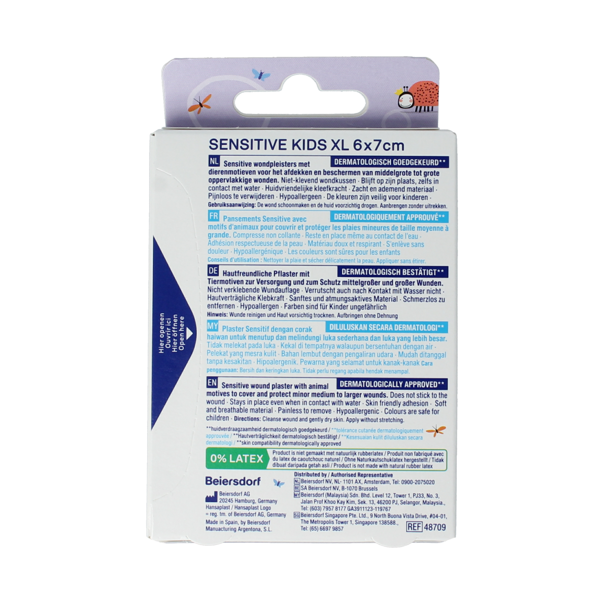 Hansaplast Sensitive kids XL bandages and tape, 10 pack, gentle adhesive designed for children's skin, shown in the image.