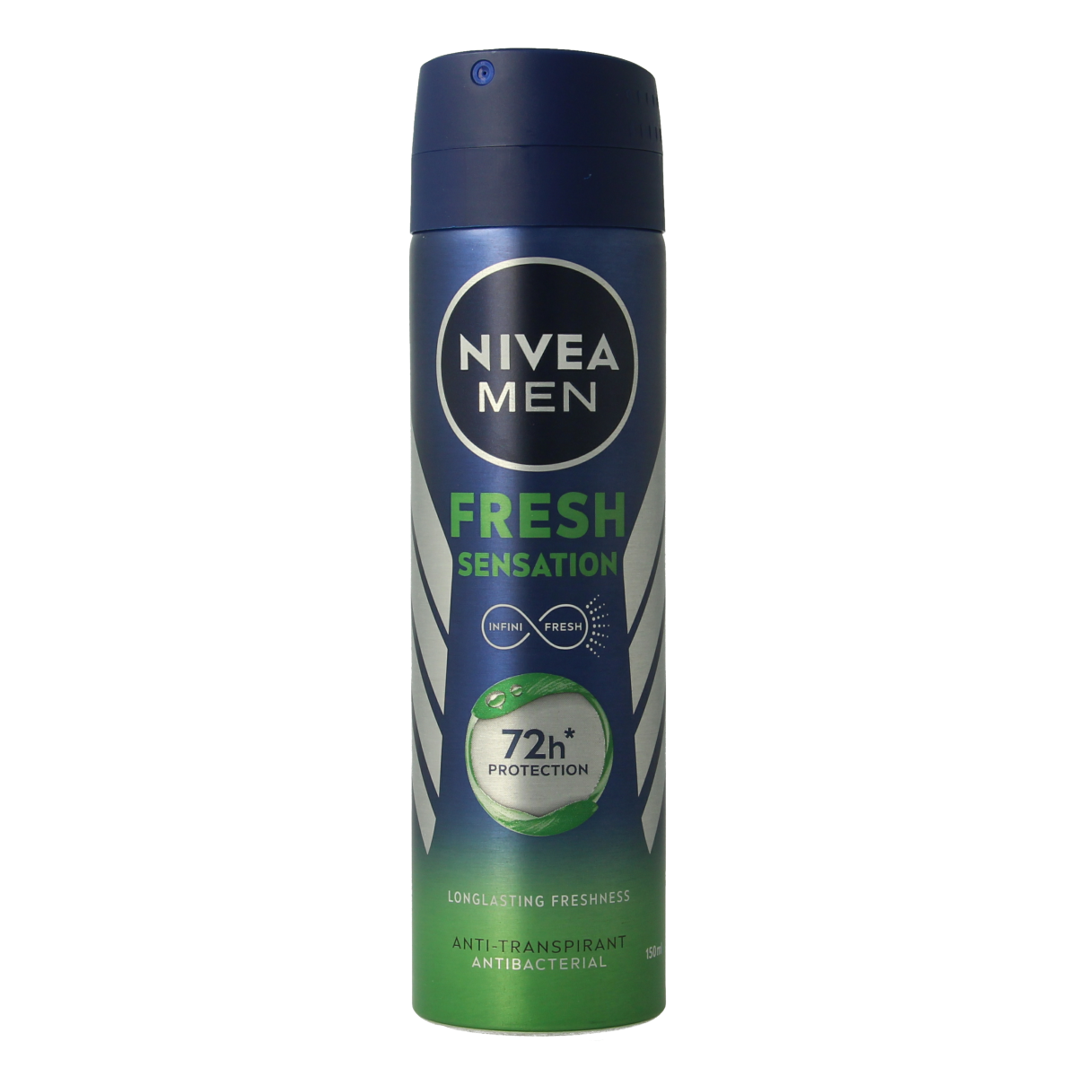 Nivea Men Fresh Sensation deodorant spray 150ml bottle with blue and white design, designed to keep you fresh all day.