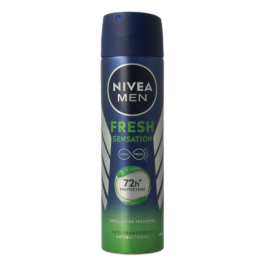 Nivea Men Fresh Sensation deodorant spray 150ml bottle with blue and white design, designed to keep you fresh all day.