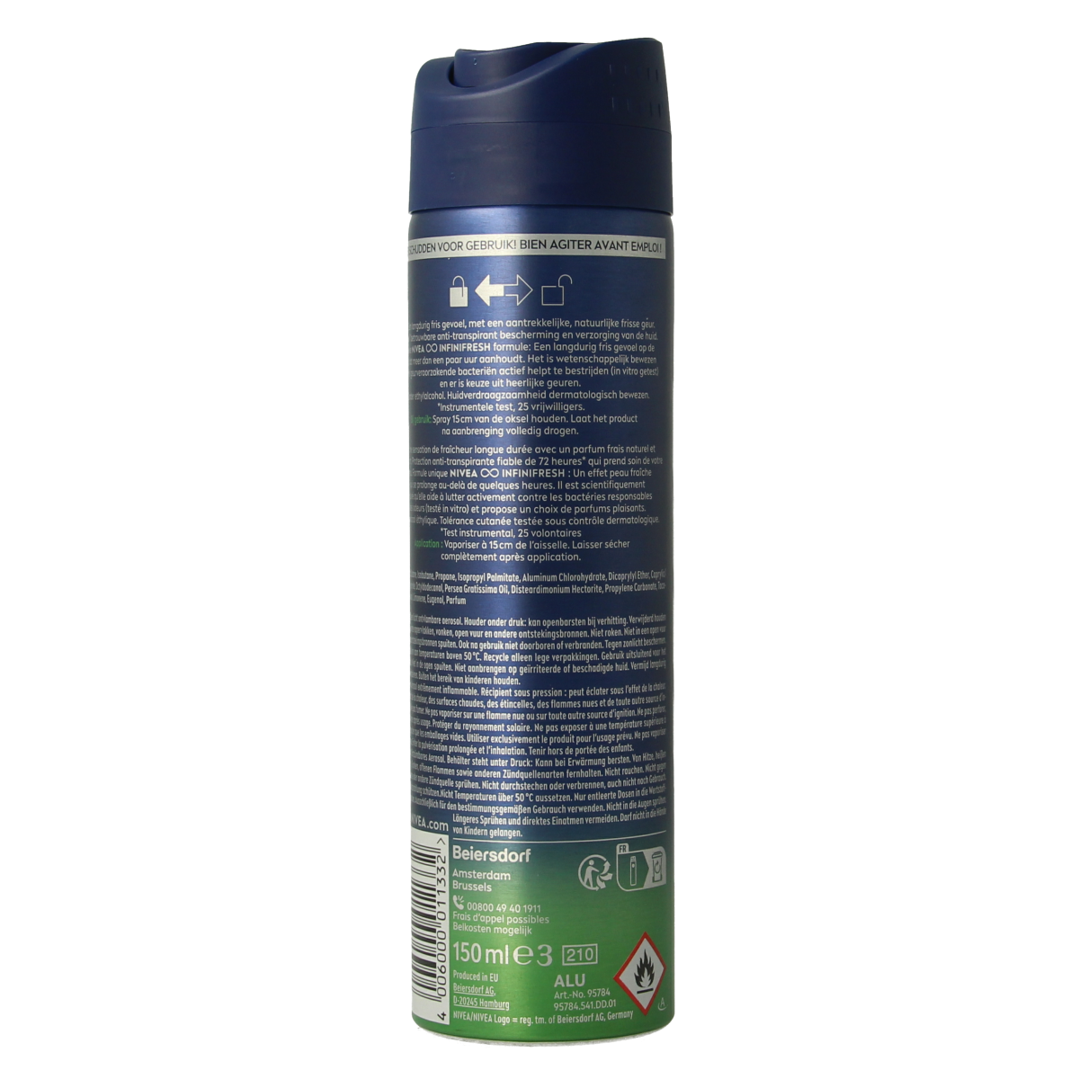Nivea Men Fresh Sensation deodorant spray 150ml bottle with blue and white design, featuring Nivea branding and spray nozzle.