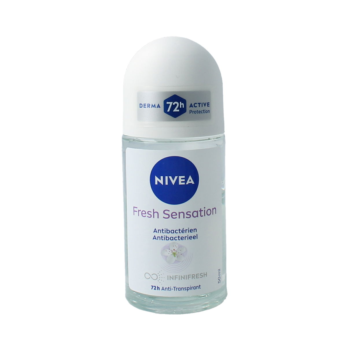 Nivea Fresh Sensation deodorant roller 50ml, showing the white and blue bottle with the roller applicator.