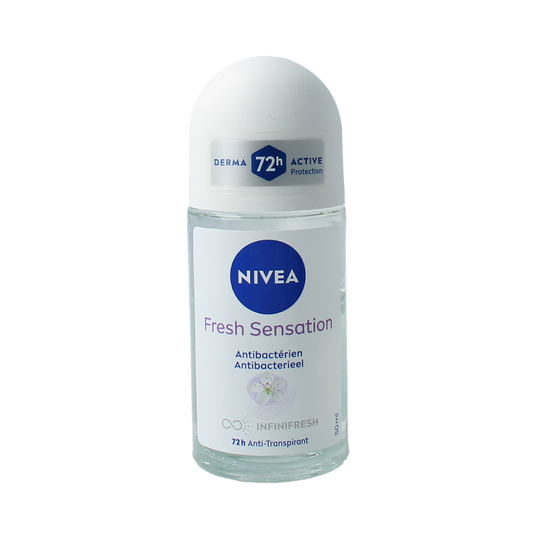 Nivea Fresh Sensation deodorant roller 50ml, showing the white and blue bottle with the roller applicator.