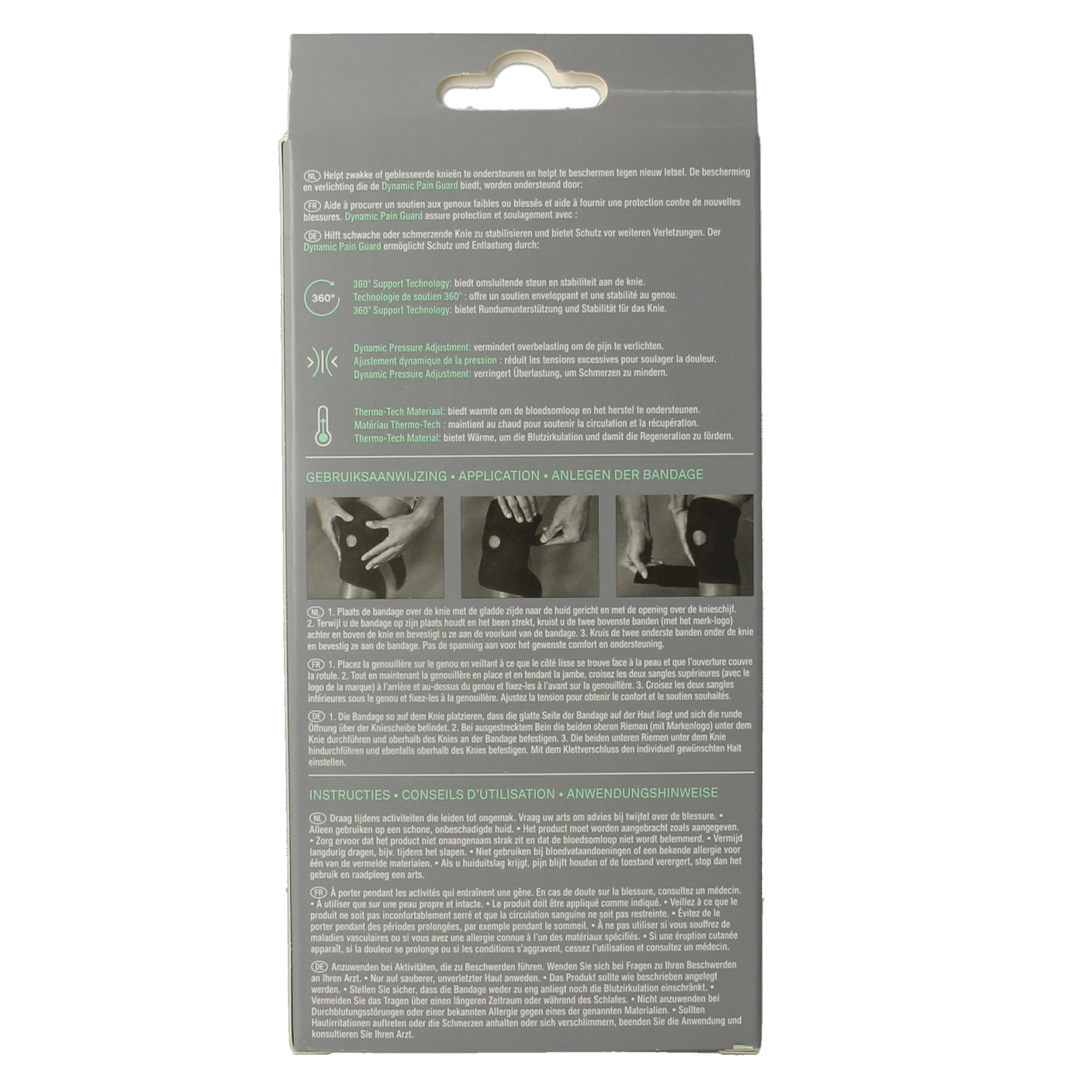 Hansaplast Sport adjustable knee bandage, featuring breathable fabric and secure fit, designed for knee support during sports activities.