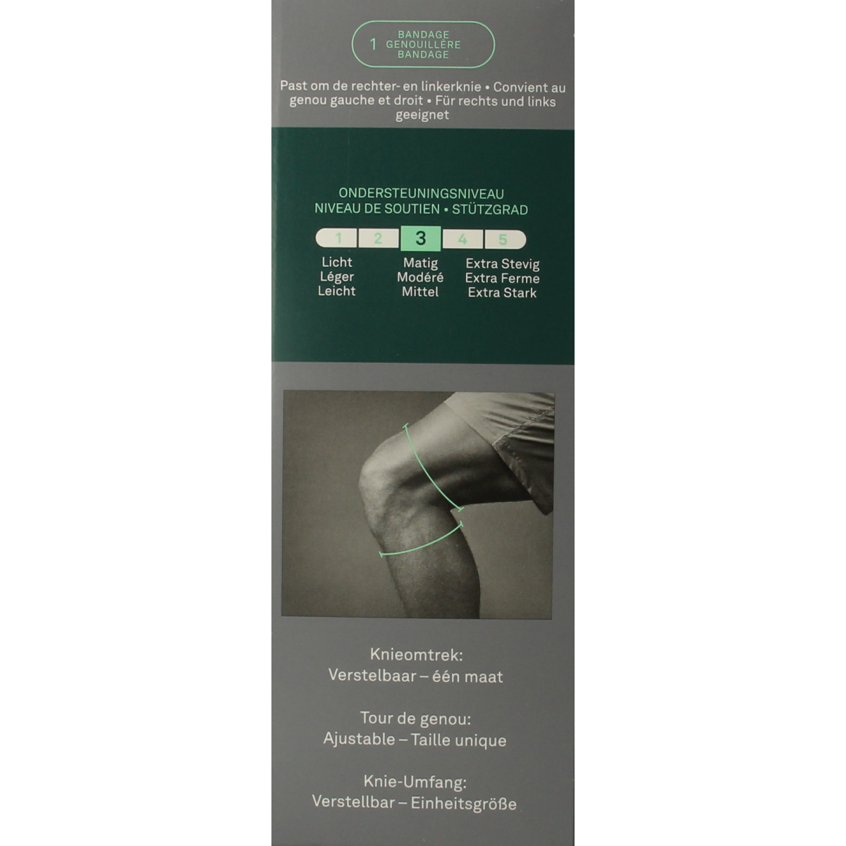 Hansaplast Sport adjustable knee bandage, a supportive elastic bandage for knee stabilization and injury prevention.