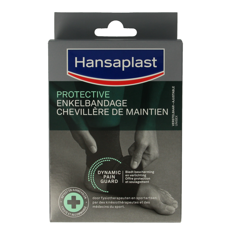 Hansaplast Sport adjustable ankle bandage, single piece, providing support and compression for ankle injuries or strains.