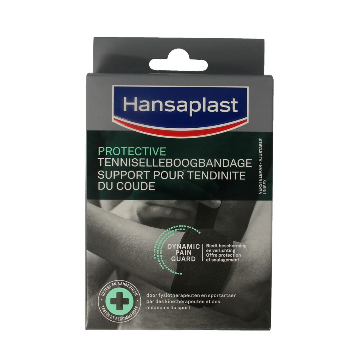 Hansaplast Sport tennis elbow bandage, 1 piece, designed to provide support and compression for tennis elbow injuries.