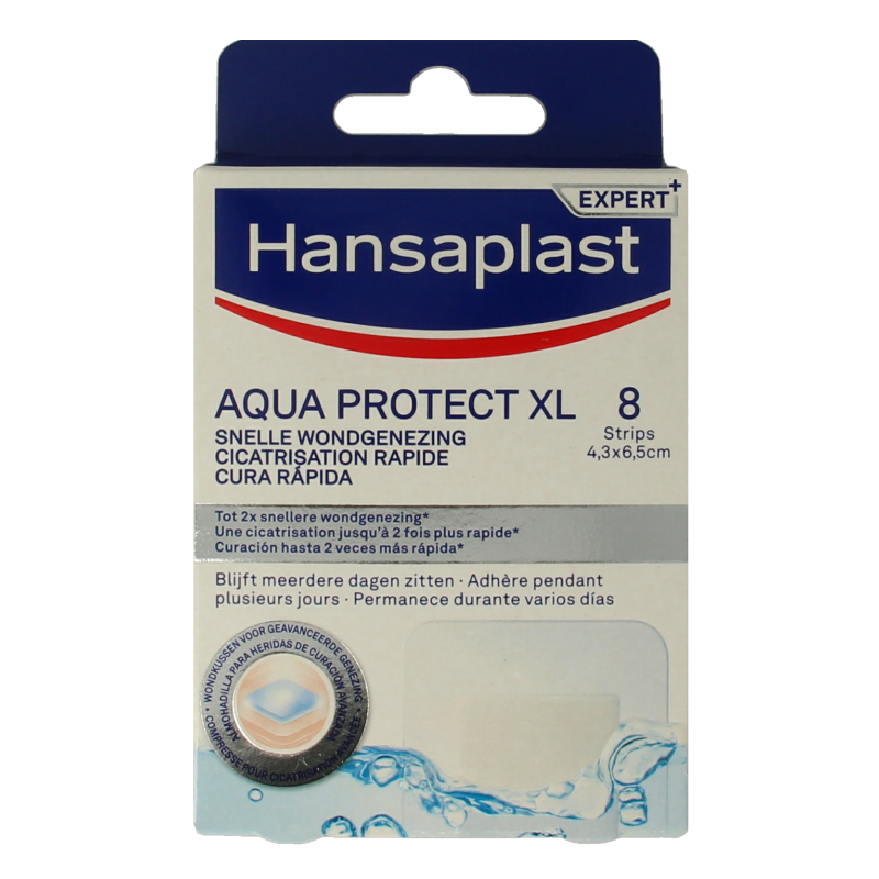 Hansaplast Snelle wondgenezing 8 stuks, adhesive plasters and tape for quick wound healing, shown in the image.