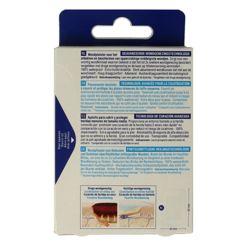 Hansaplast Snelle wondgenezing pleisters en tape, 8 stuks, for quick wound healing and protection.