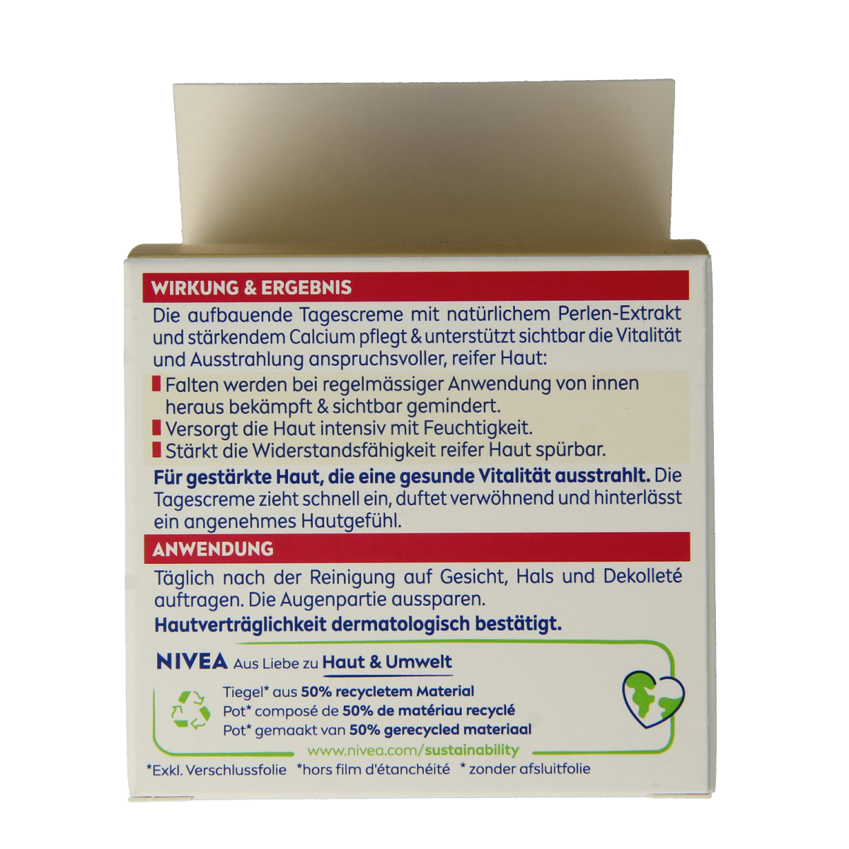 Nivea Vital anti-rimpel dagcrème in 50ml jar, gezichtsverzorging met hydraterende en anti-aging eigenschappen, op een witte achtergrond.