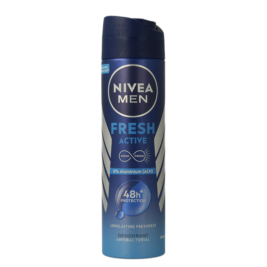 Nivea Men Fresh Active deodorant spray in 150ml bottle, featuring a sleek design and clear labeling.