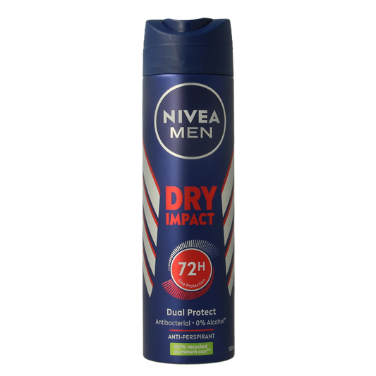 Nivea Men Dry Impact deodorant spray in 150ml bottle, featuring a sleek design and easy-to-use spray nozzle.