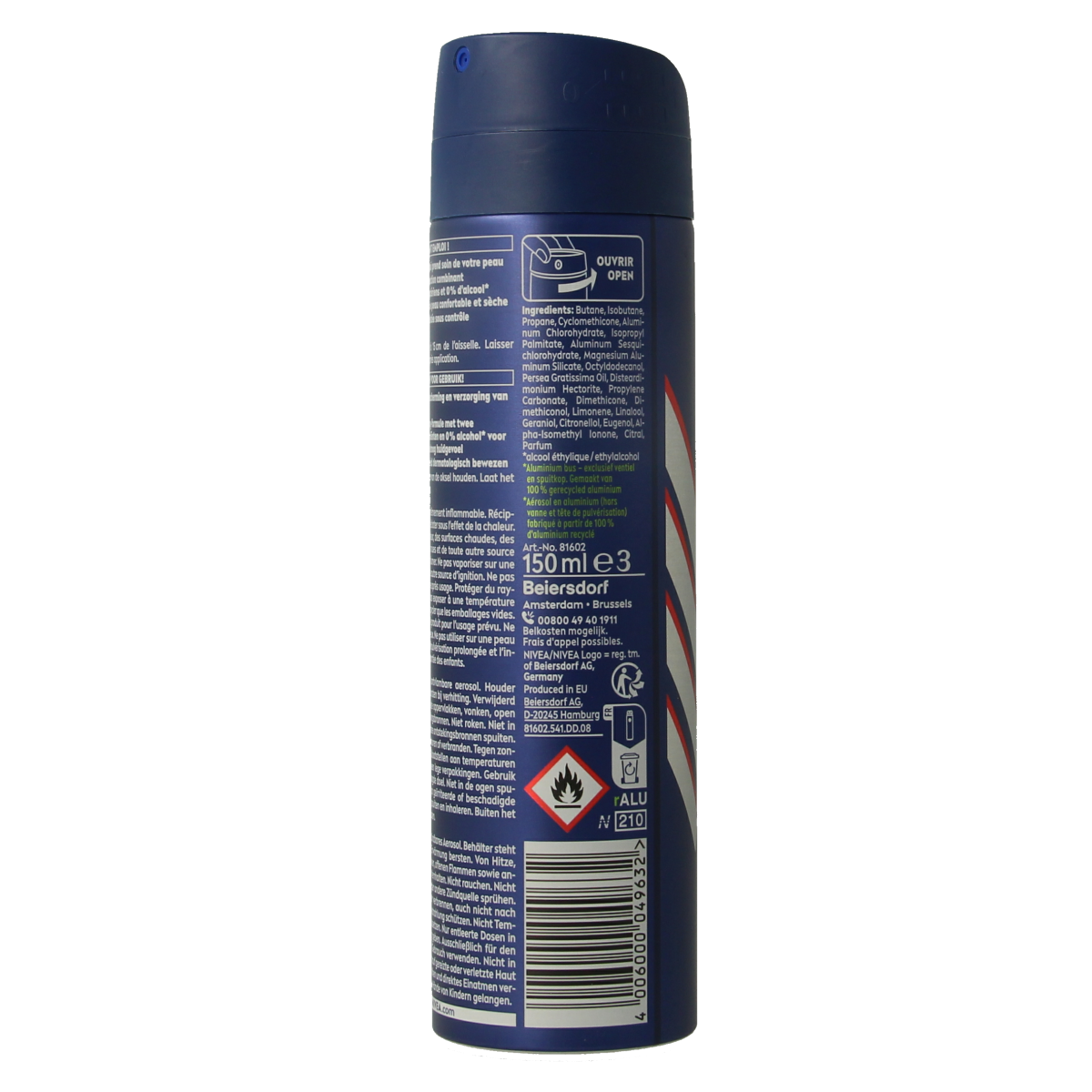 Nivea Men Dry Impact deodorant spray in 150ml bottle, showing the deodorant with blue and white packaging.