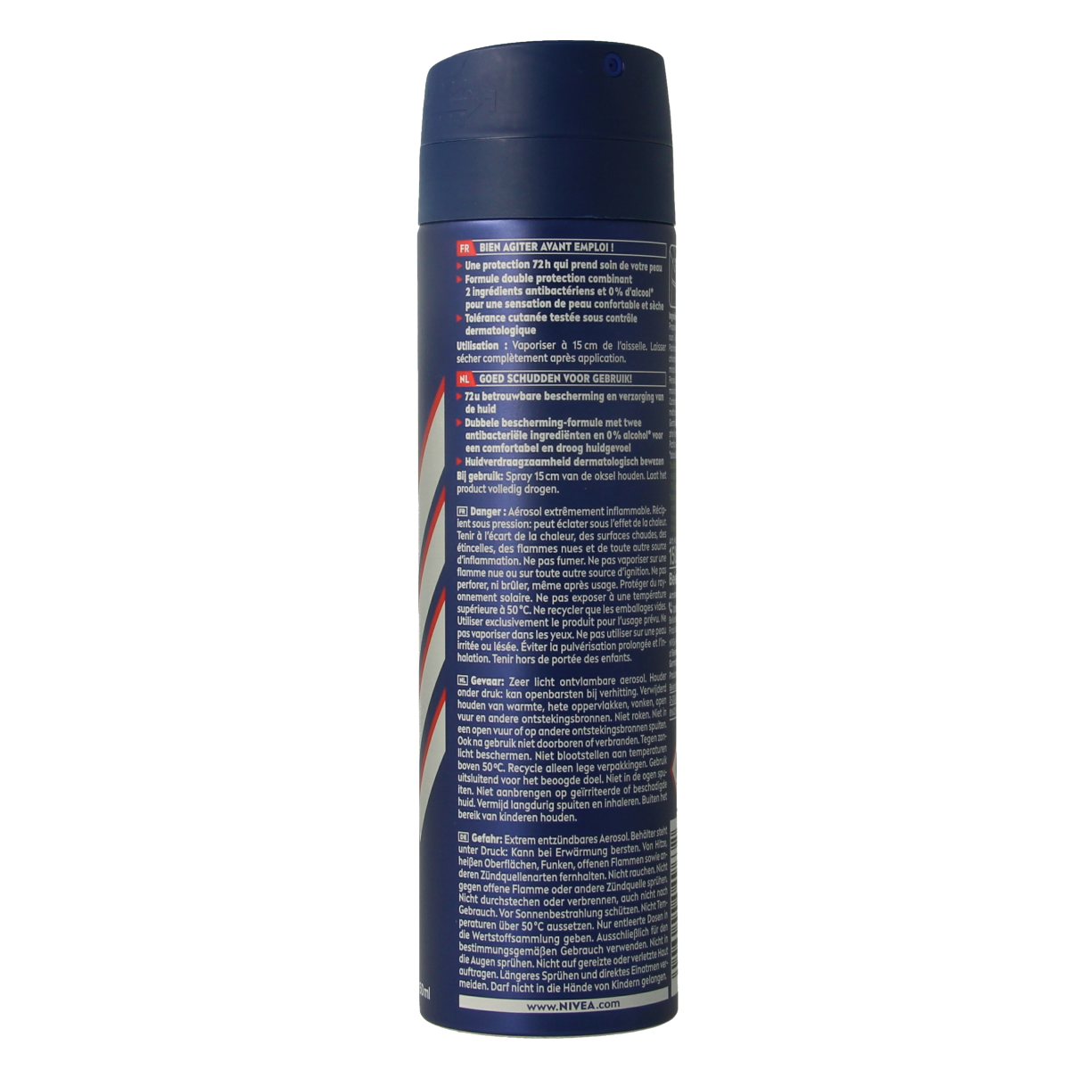 Nivea Men Dry Impact deodorant spray in 150ml bottle, featuring a sleek design and clear labeling.