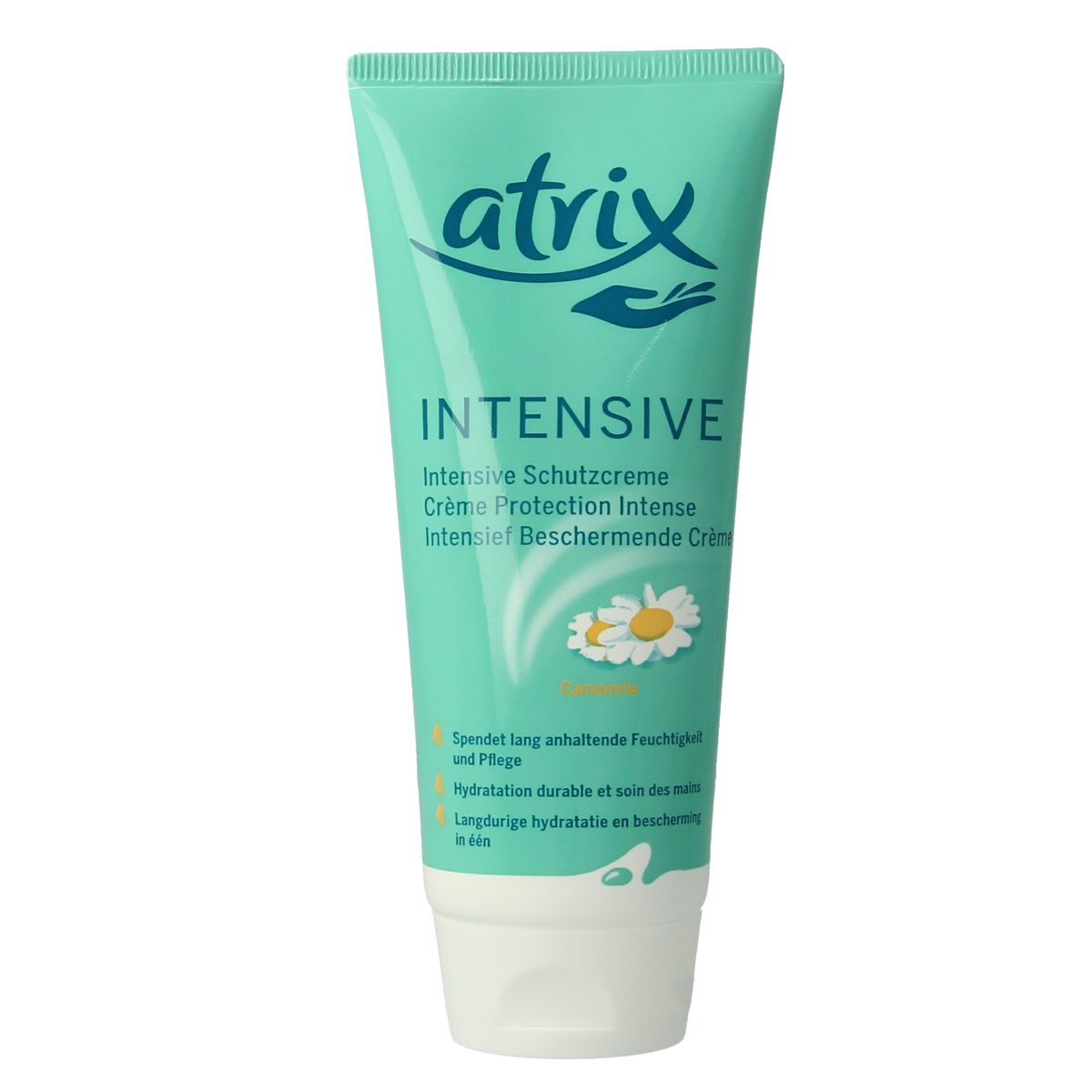Atrix intensieve beschermende handcrème in 100ml tube, handverzorging product with a white tube and blue accents.