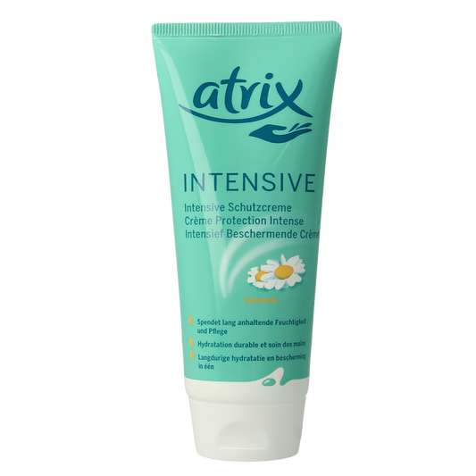 Atrix intensieve beschermende handcrème in 100ml tube, handverzorging product with a white tube and blue accents.