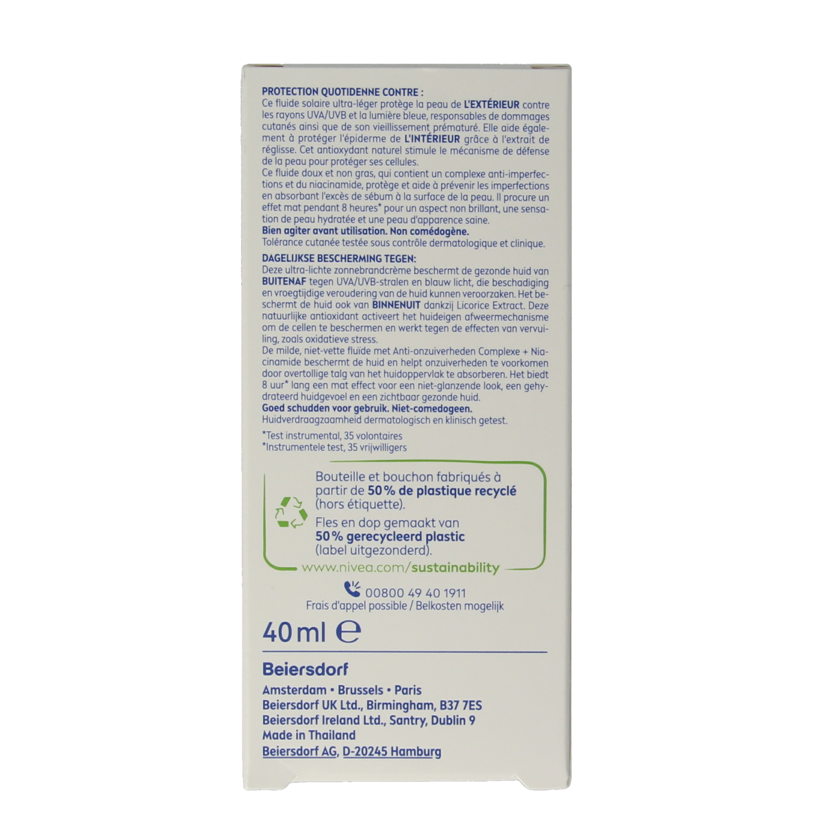 Nivea Sun face Blemish Control SPF50+ sunscreen in 40ml tube, designed to protect skin and reduce blemishes.